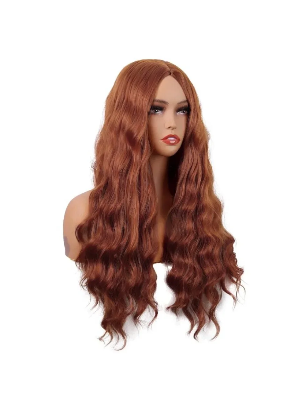 Women's Ginger Orange 28 Inch Synthetic Fiber Long Middle Part Curly Cosplay Wig